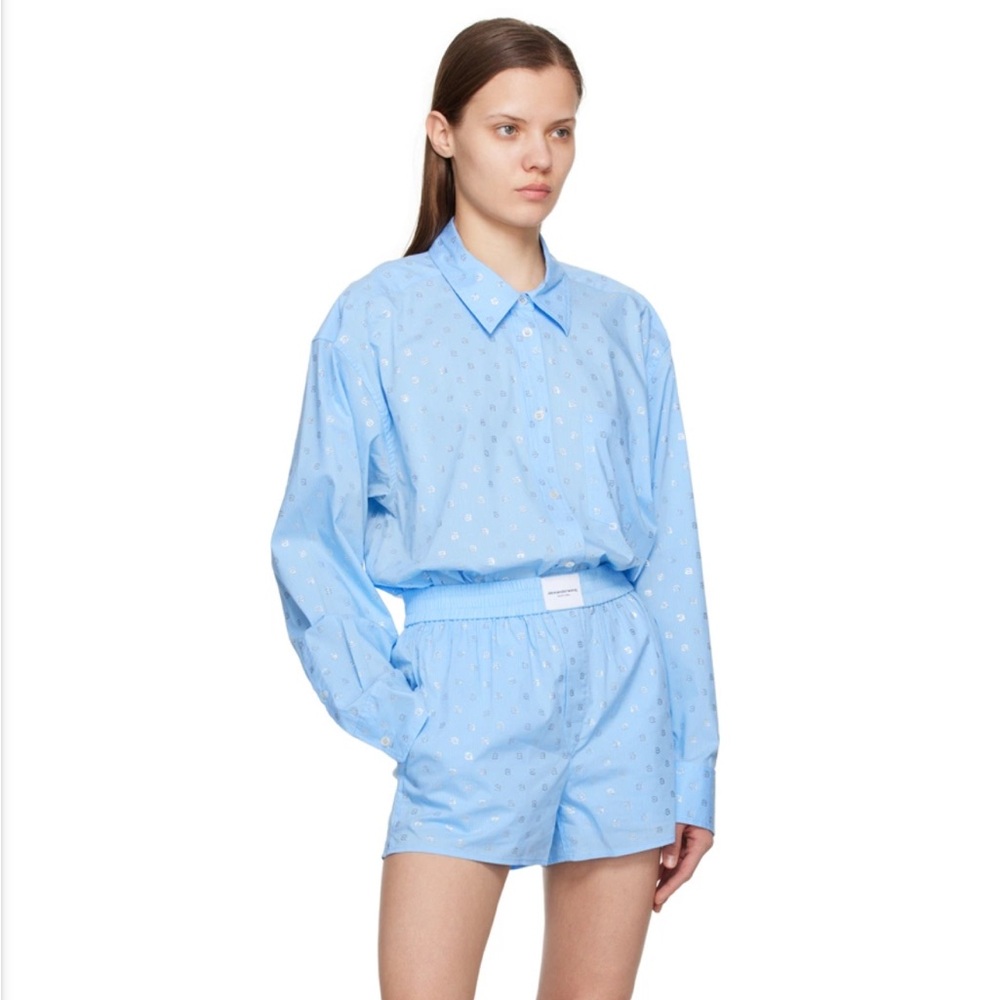 Alexander Wang Blue Rhinestone Wool/Cashmere PJ Set W Boxer Shorts Size Small - Picture 1 of 9